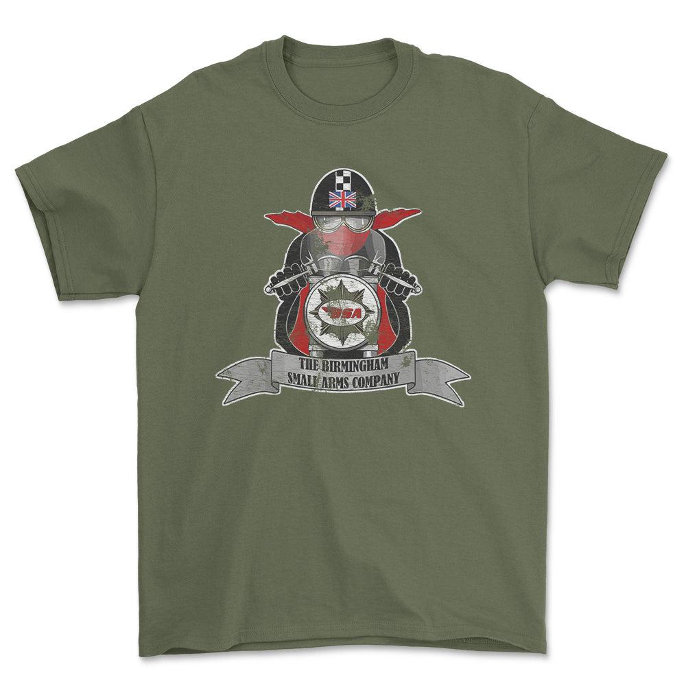 BSA Biker Vintage Style Unisex T-Shirt , Bomuld-Beklædning-BSA-Grøn Militær-S-Forside-Garage Culture Shop- garage - man cave - merchandise