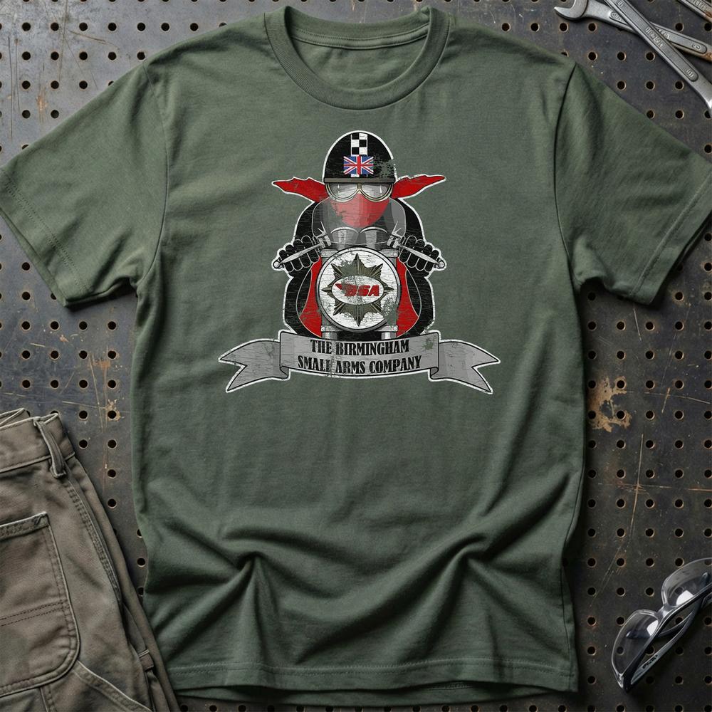 BSA Biker Vintage Style Unisex T-Shirt , Bomuld-Beklædning-BSA-Grøn Militær-S-Garage Culture Shop- garage - man cave - merchandise