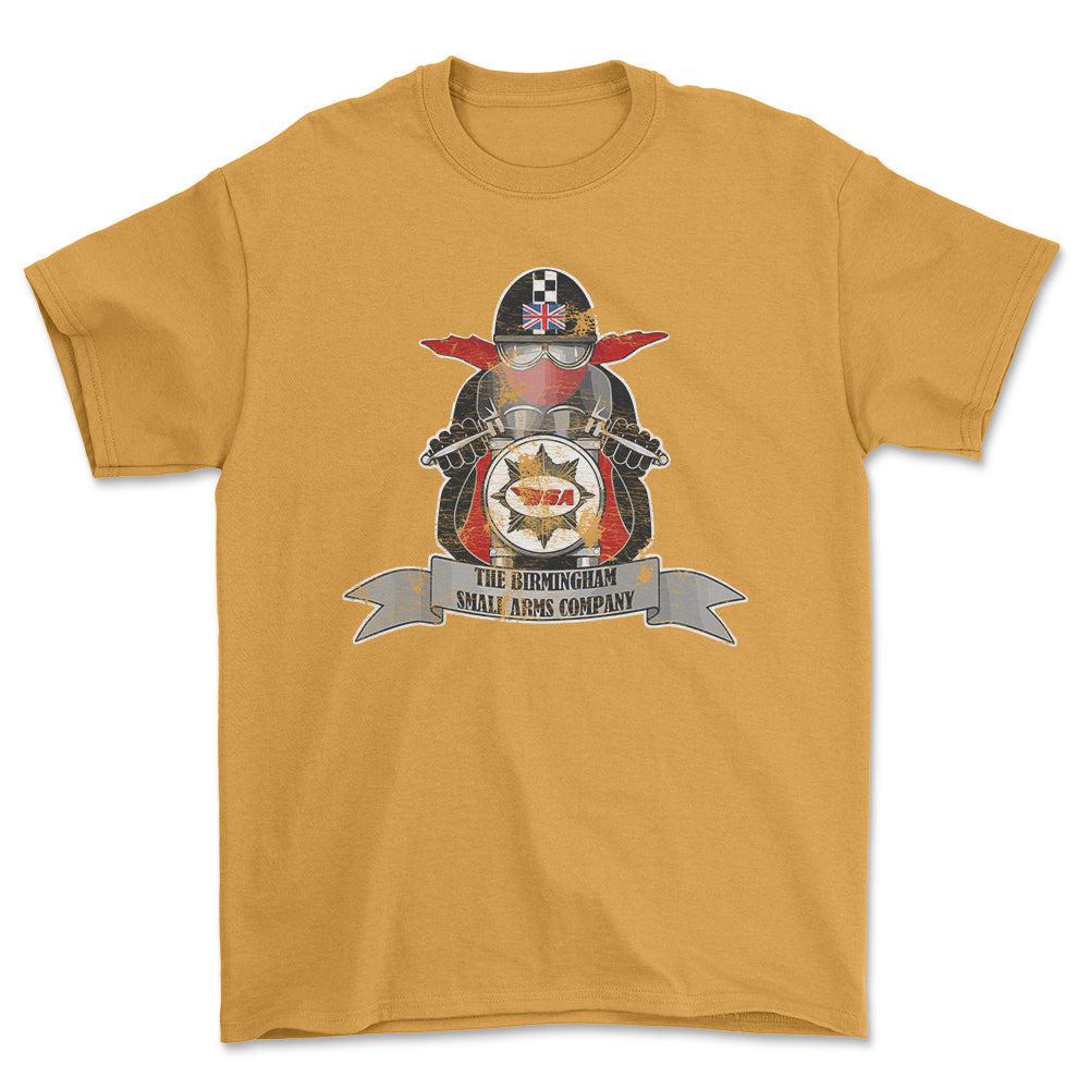 BSA Biker Vintage Style Unisex T-Shirt , Bomuld-Beklædning-BSA-Guld-S-Forside-Garage Culture Shop- garage - man cave - merchandise