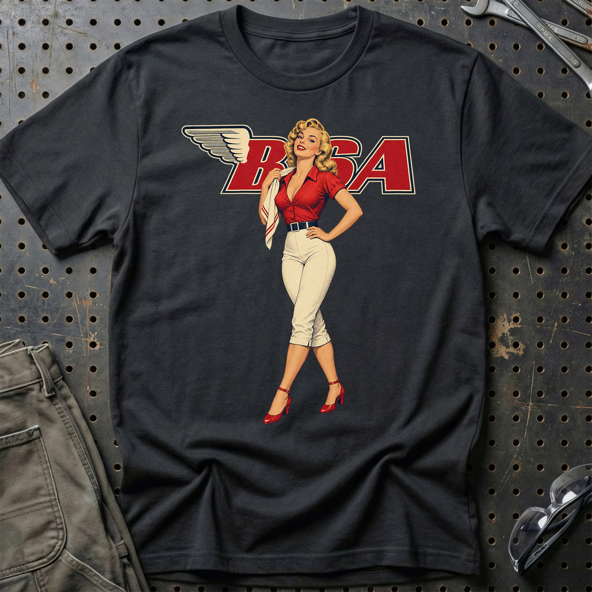 BSA Retro Pinup T-Shirt-Beklædning-BSA-Sort-S-Garage Culture Shop- garage - man cave - merchandise