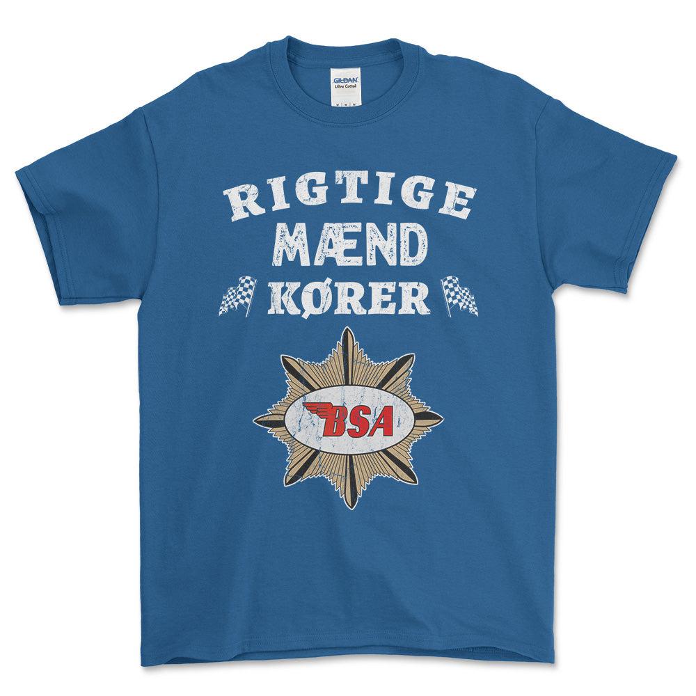 BSA Rigtige Mænd Kører - Unisex T-Shirt , Bomuld-Beklædning-BSA-Blå Royal-S-Forside-Garage Culture Shop- garage - man cave - merchandise
