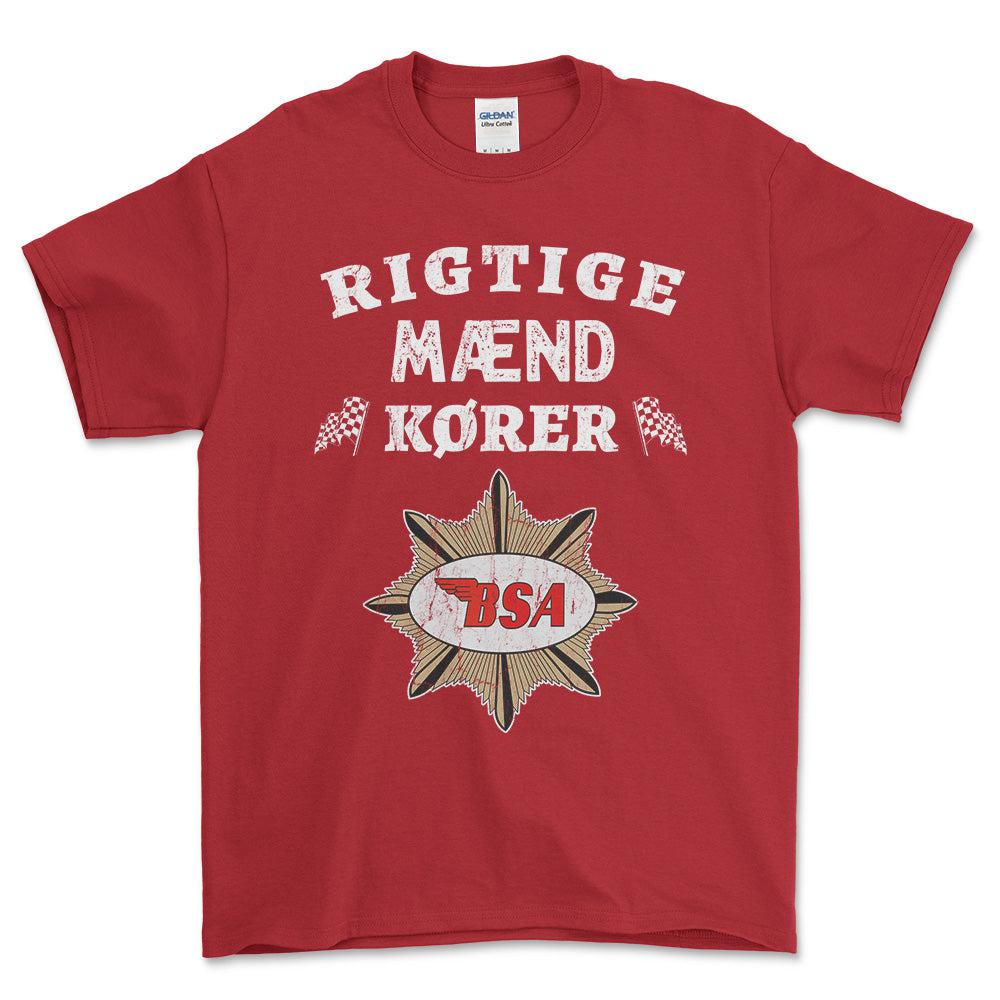 BSA Rigtige Mænd Kører - Unisex T-Shirt , Bomuld-Beklædning-BSA-Rød-S-Forside-Garage Culture Shop- garage - man cave - merchandise