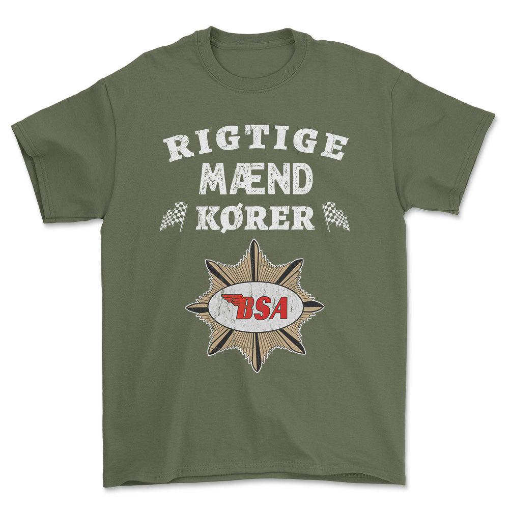 BSA Rigtige Mænd Kører - Unisex T-Shirt , Bomuld-Beklædning-BSA-Grøn Militær-S-Forside-Garage Culture Shop- garage - man cave - merchandise