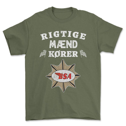 BSA Rigtige Mænd Kører - Unisex T-Shirt , Bomuld-Beklædning-BSA-Grøn Militær-S-Forside-Garage Culture Shop- garage - man cave - merchandise