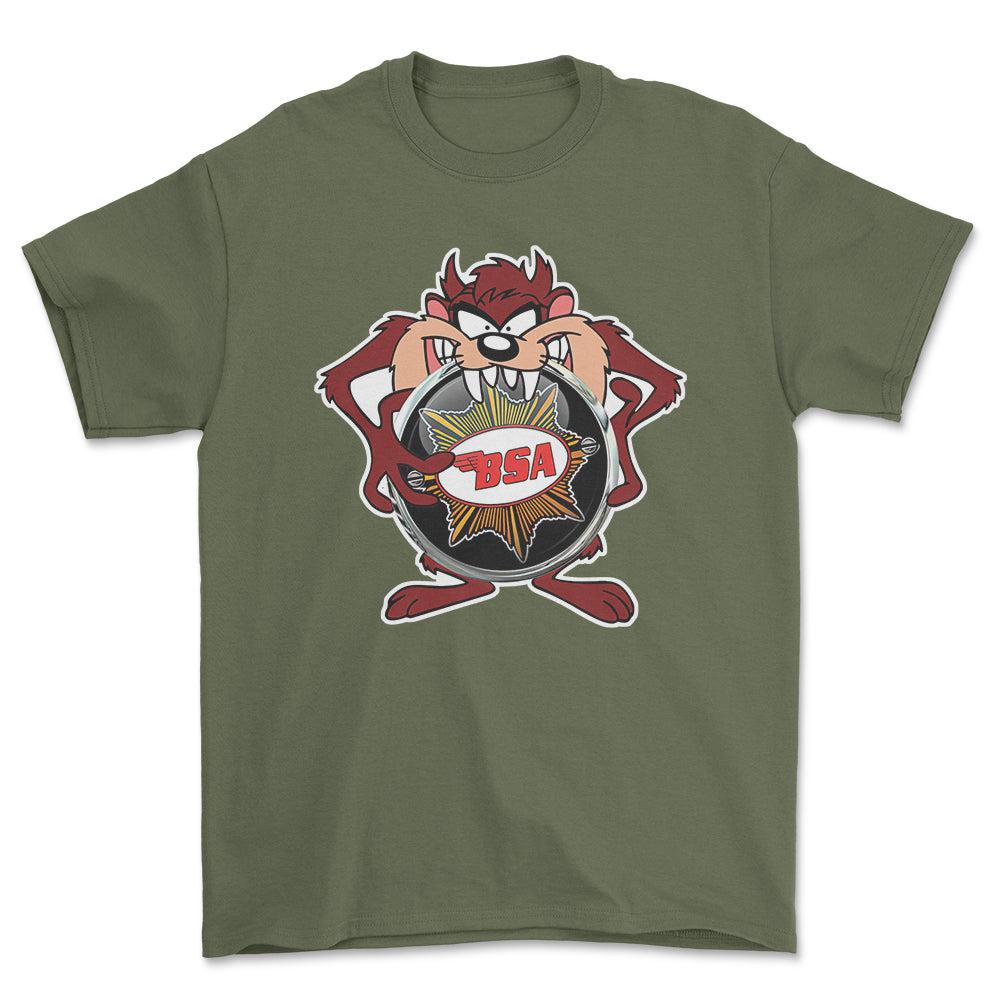 BSA TAZ Unisex T-Shirt , Bomuld-Beklædning-BSA-Grøn Militær-S-Forside-Garage Culture Shop- garage - man cave - merchandise