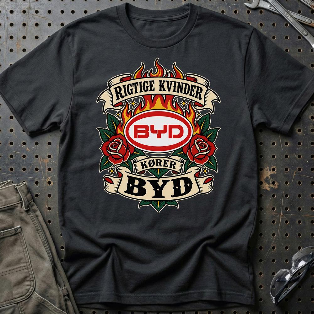 
Produktbillede af BYD Rigtige Kvinder Kører – Roser og Flammer T-Shirt