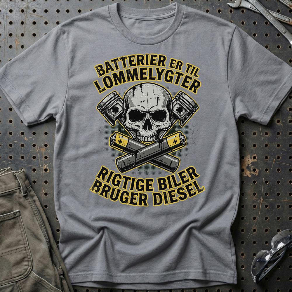 Batterier Er Til Lommelygter Rigtige Biler Bruger Diesel - Unisex T-Shirt , Bomuld-Beklædning-Garage Culture-Grå Sport-S-Garage Culture Shop- garage - man cave - merchandise