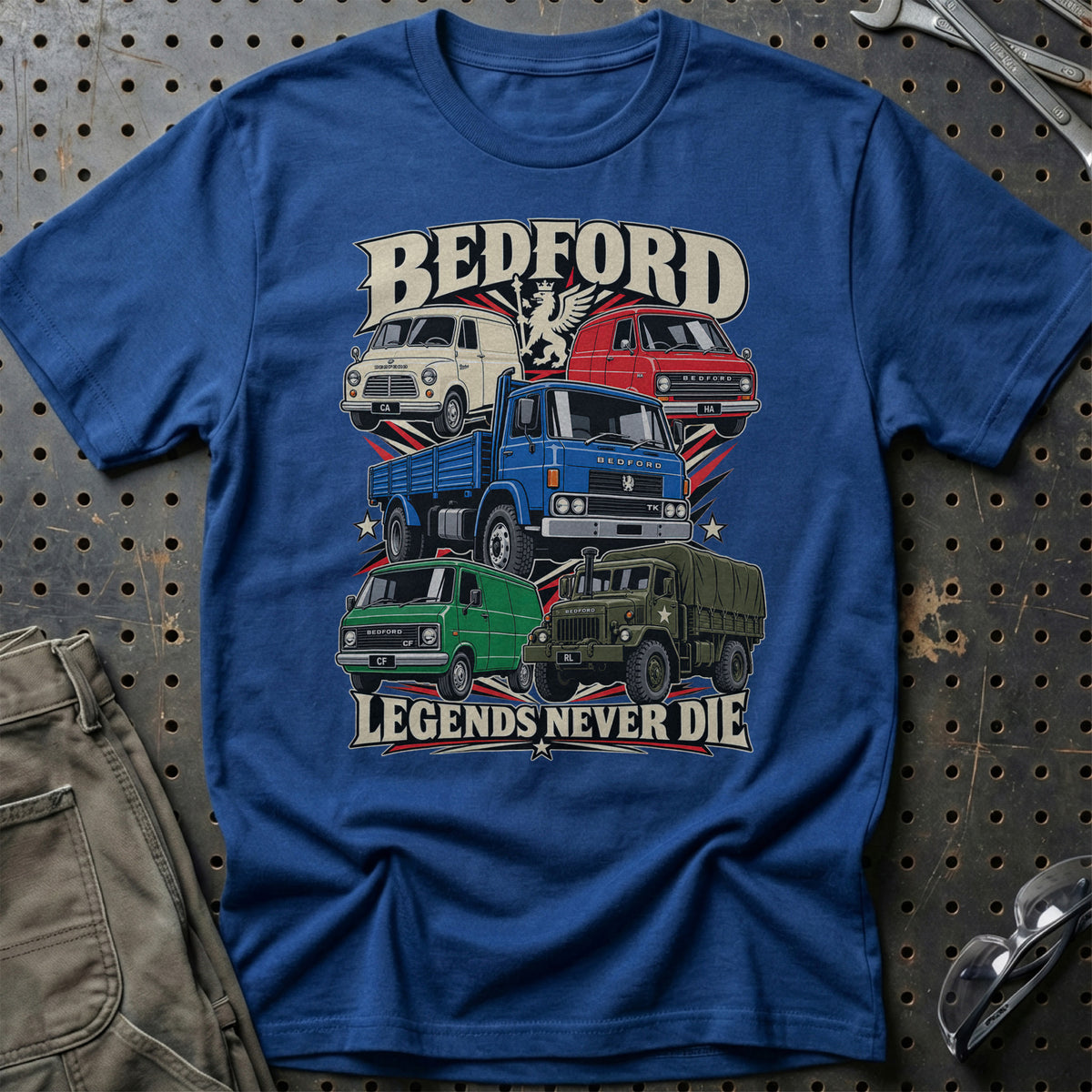 Bedford Legends Never Die T-Shirt-Beklædning-Bedford-Blå Royal-S-Garage Culture Shop- garage - man cave - merchandise