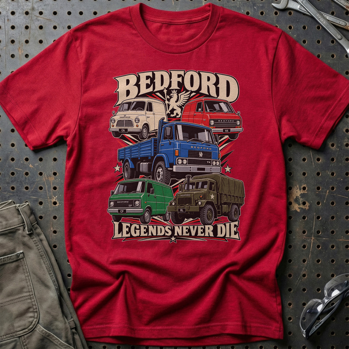 Bedford Legends Never Die T-Shirt-Beklædning-Bedford-Rød-S-Garage Culture Shop- garage - man cave - merchandise