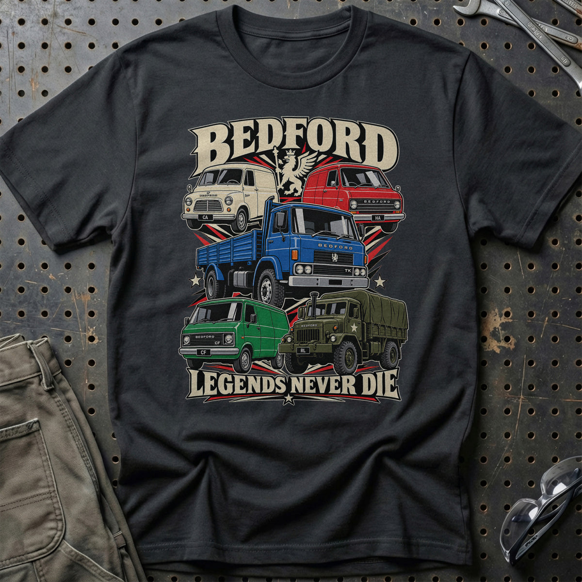 Bedford Legends Never Die T-Shirt-Beklædning-Bedford-Sort-S-Garage Culture Shop- garage - man cave - merchandise