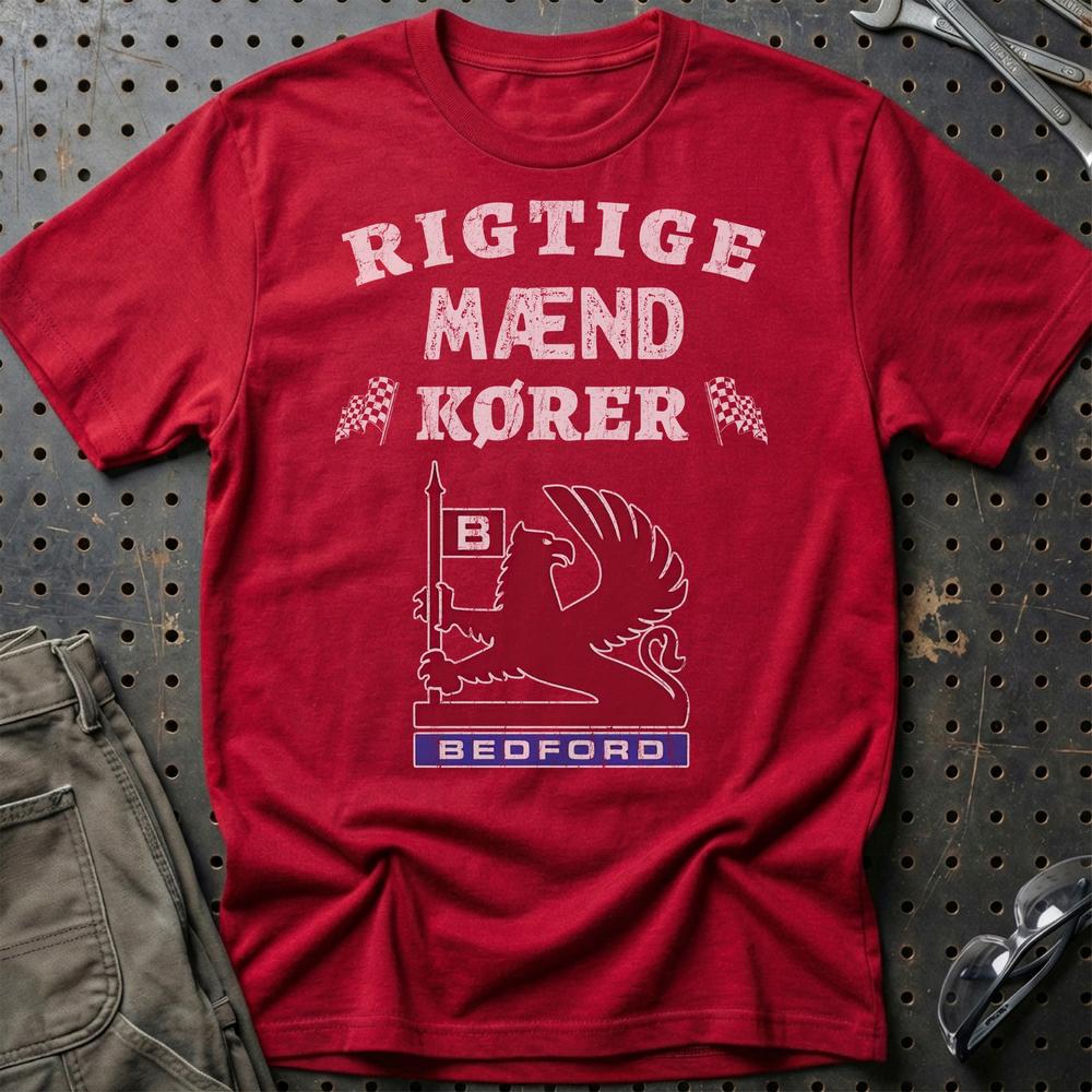 Bedford Rigtige Mænd Kører Unisex T-Shirt , Bomuld-Beklædning-Bedford-Rød-S-Garage Culture Shop- garage - man cave - merchandise