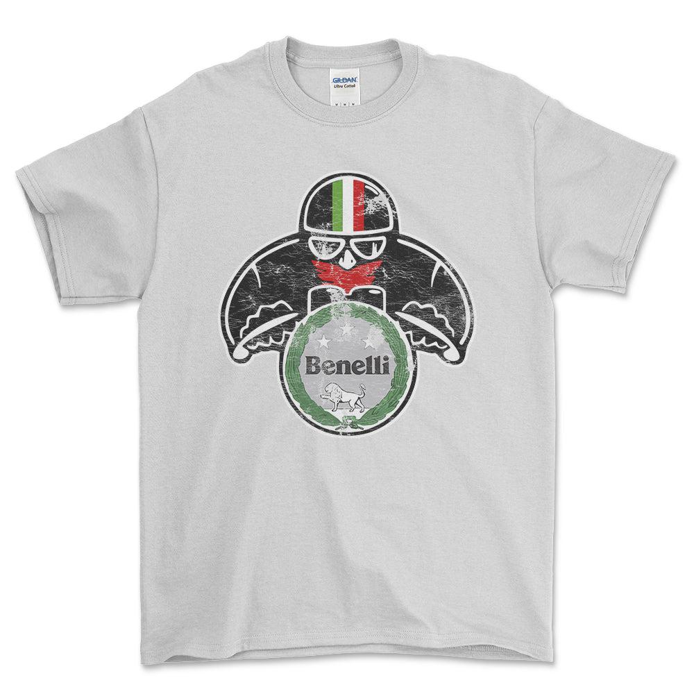 Benelli Biker Vintage Style Unisex T-Shirt , Bomuld-Beklædning-Benelli-Hvid-S-Forside-Garage Culture Shop- garage - man cave - merchandise