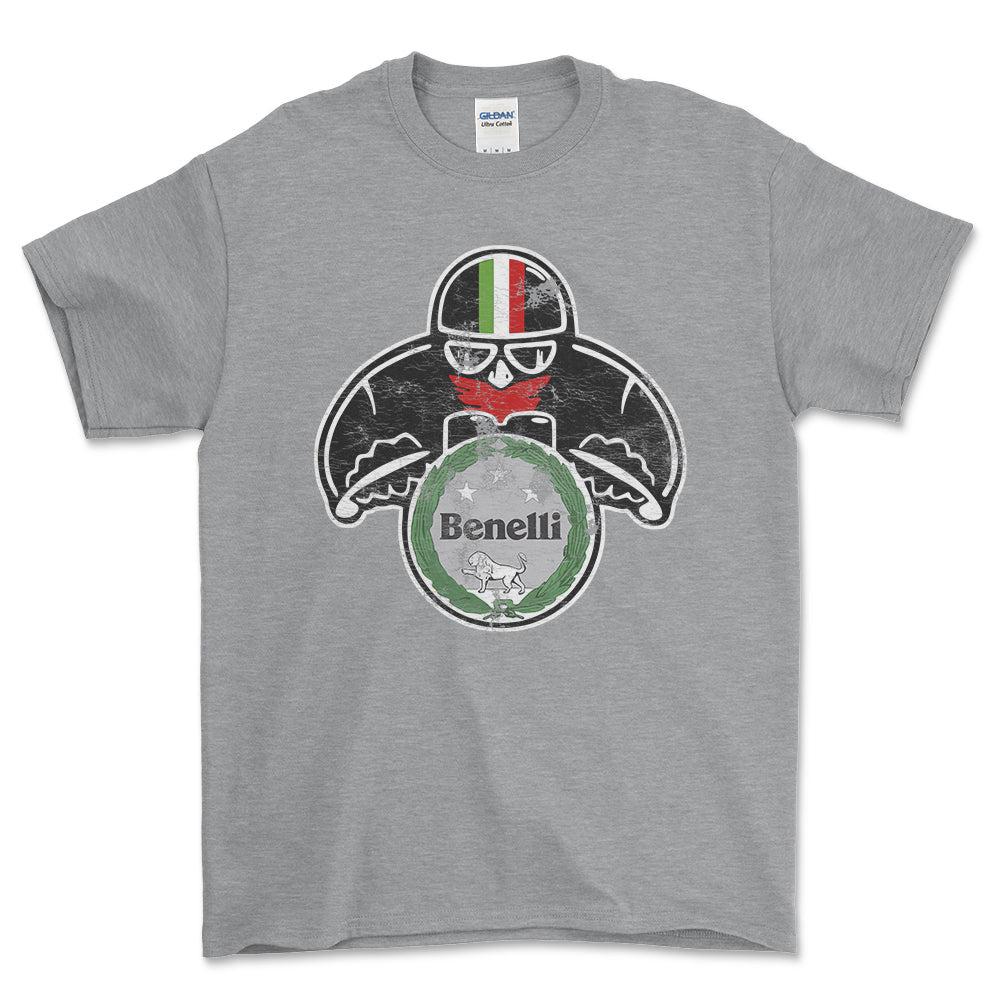 Benelli Biker Vintage Style Unisex T-Shirt , Bomuld-Beklædning-Benelli-Grå Sport-S-Forside-Garage Culture Shop- garage - man cave - merchandise