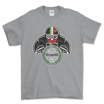 Benelli Biker Vintage Style Unisex T-Shirt , Bomuld-Beklædning-Benelli-Grå Sport-S-Forside-Garage Culture Shop- garage - man cave - merchandise