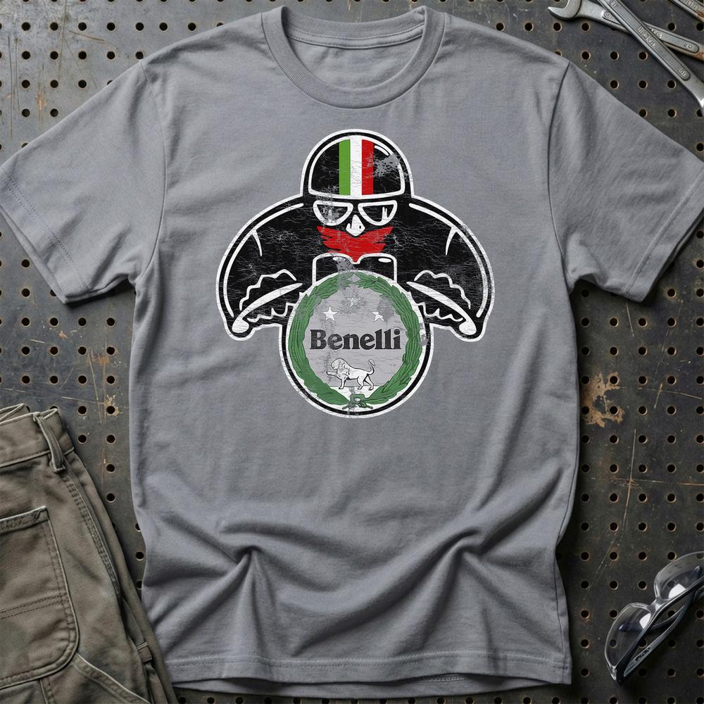 Benelli Biker Vintage Style Unisex T-Shirt , Bomuld-Beklædning-Benelli-Grå Sport-S-Garage Culture Shop- garage - man cave - merchandise