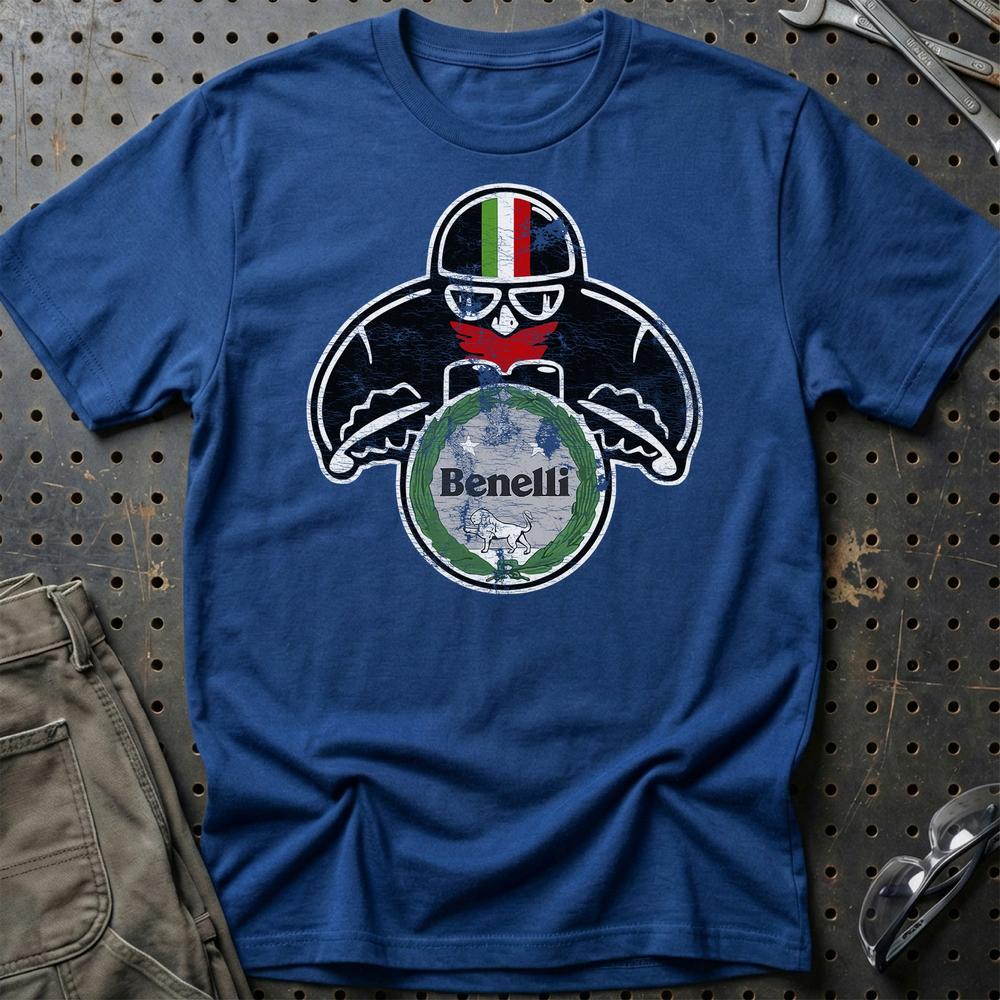 Benelli Biker Vintage Style Unisex T-Shirt , Bomuld-Beklædning-Benelli-Blå Royal-S-Garage Culture Shop- garage - man cave - merchandise
