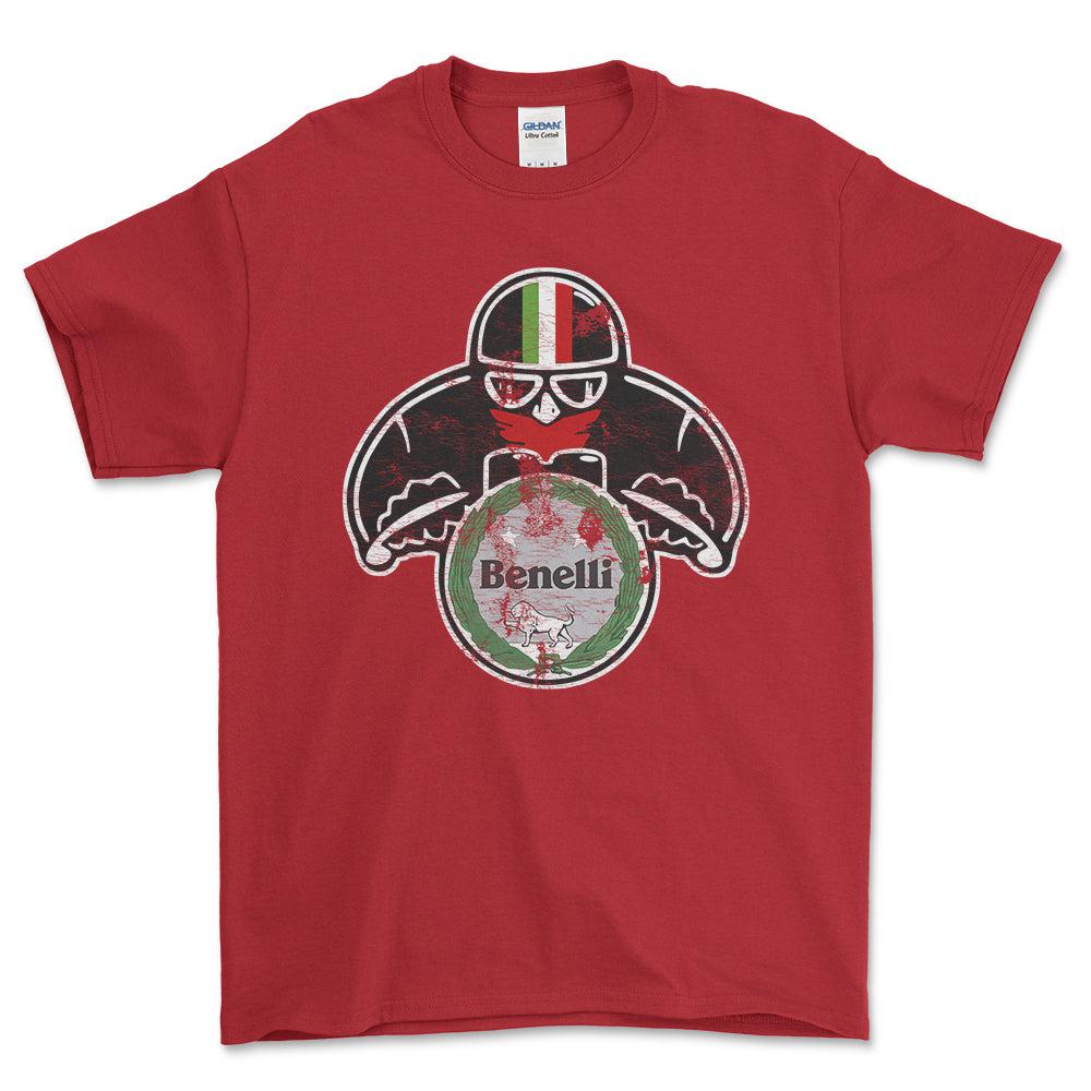 Benelli Biker Vintage Style Unisex T-Shirt , Bomuld-Beklædning-Benelli-Rød-S-Forside-Garage Culture Shop- garage - man cave - merchandise