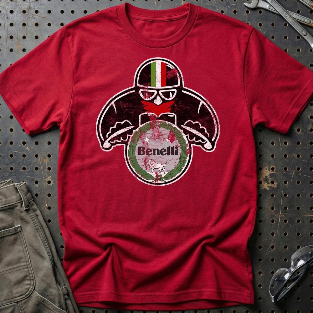 Benelli Biker Vintage Style Unisex T-Shirt , Bomuld-Beklædning-Benelli-Rød-S-Garage Culture Shop- garage - man cave - merchandise