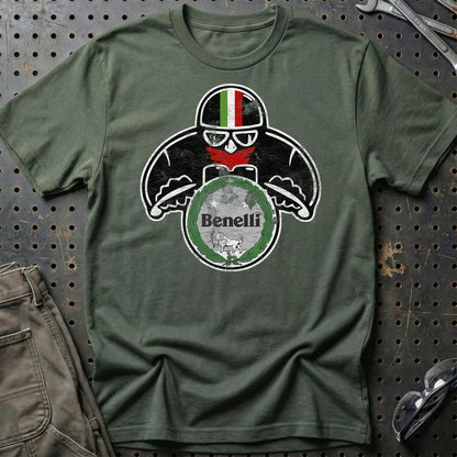 Benelli Biker Vintage Style Unisex T-Shirt , Bomuld-Beklædning-Benelli-Grøn Militær-S-Garage Culture Shop- garage - man cave - merchandise