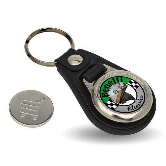 Benelli Classics - Nøglering med Indkøbsvognsmønt – Metal & Kunstlæder-Nøglering-Benelli-Garage Culture Shop- garage - man cave - merchandise