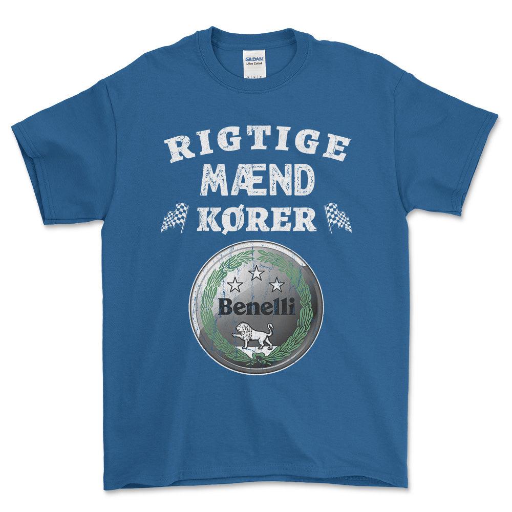 Benelli Rigtige Mænd Kører - Unisex T-Shirt , Bomuld-Beklædning-Benelli-Blå Royal-S-Forside-Garage Culture Shop- garage - man cave - merchandise