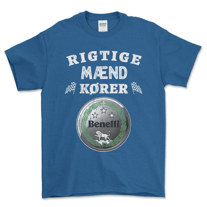 Benelli Rigtige Mænd Kører - Unisex T-Shirt , Bomuld-Beklædning-Benelli-Blå Royal-S-Forside-Garage Culture Shop- garage - man cave - merchandise