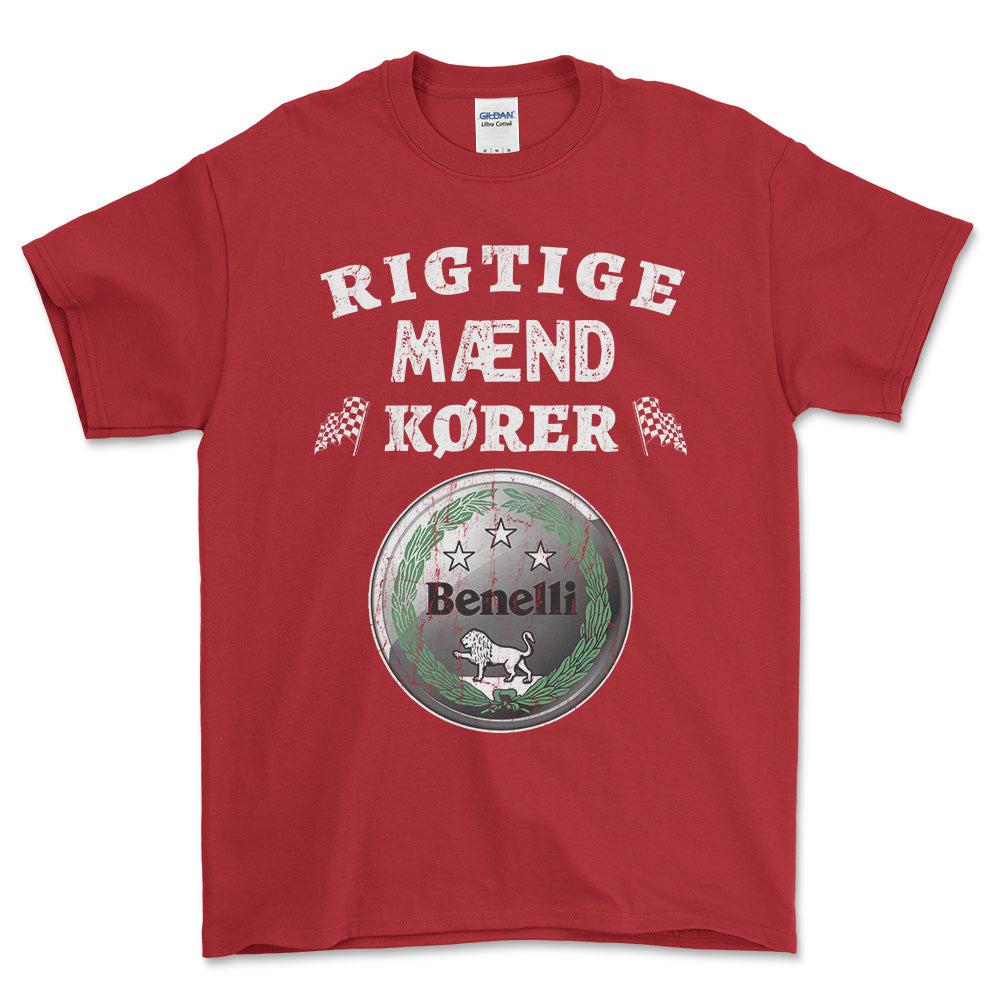 Benelli Rigtige Mænd Kører - Unisex T-Shirt , Bomuld-Beklædning-Benelli-Rød-S-Forside-Garage Culture Shop- garage - man cave - merchandise