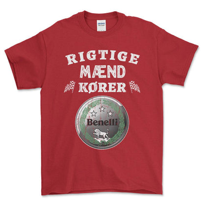 Benelli Rigtige Mænd Kører - Unisex T-Shirt , Bomuld-Beklædning-Benelli-Rød-S-Forside-Garage Culture Shop- garage - man cave - merchandise