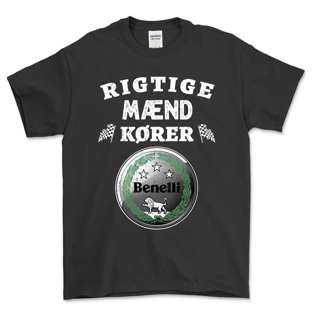 Benelli Rigtige Mænd Kører - Unisex T-Shirt , Bomuld-Beklædning-Benelli-Sort-S-Forside-Garage Culture Shop- garage - man cave - merchandise