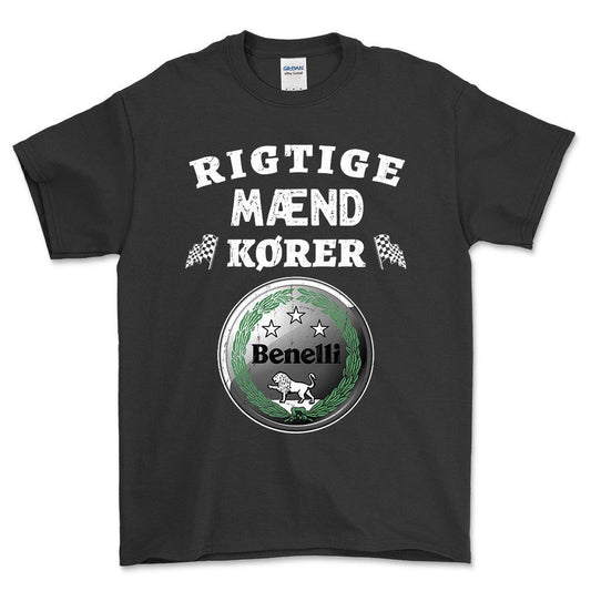 Benelli Rigtige Mænd Kører - Unisex T-Shirt , Bomuld-Beklædning-Benelli-Sort-S-Forside-Garage Culture Shop- garage - man cave - merchandise