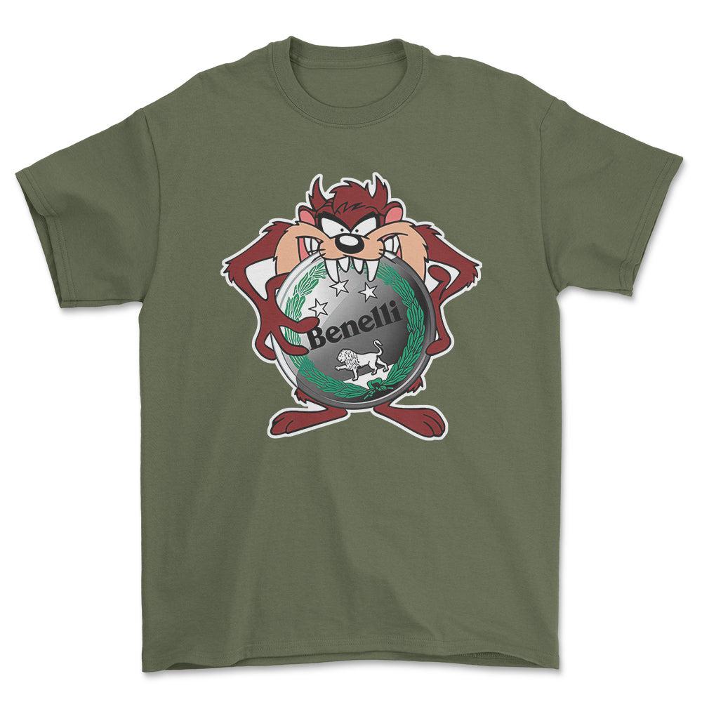 Benelli TAZ Unisex T-Shirt , Bomuld-Beklædning-Benelli-Grøn Militær-S-Forside-Garage Culture Shop- garage - man cave - merchandise