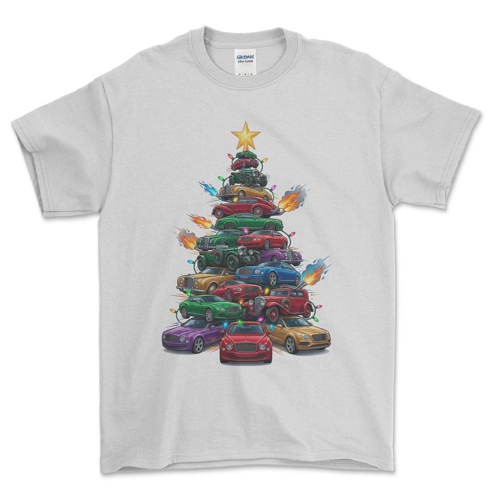 Bentley Juletræ Christmas Tree - Unisex T-Shirt-Beklædning-Bentley-Hvid-S-Forside-Garage Culture Shop- garage - man cave - merchandise