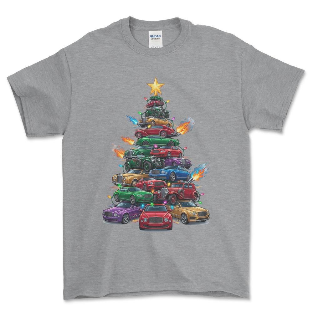Bentley Juletræ Christmas Tree - Unisex T-Shirt-Beklædning-Bentley-Grå Sport-S-Forside-Garage Culture Shop- garage - man cave - merchandise