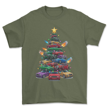 Bentley Juletræ Christmas Tree - Unisex T-Shirt-Beklædning-Bentley-Grøn Militær-S-Forside-Garage Culture Shop- garage - man cave - merchandise