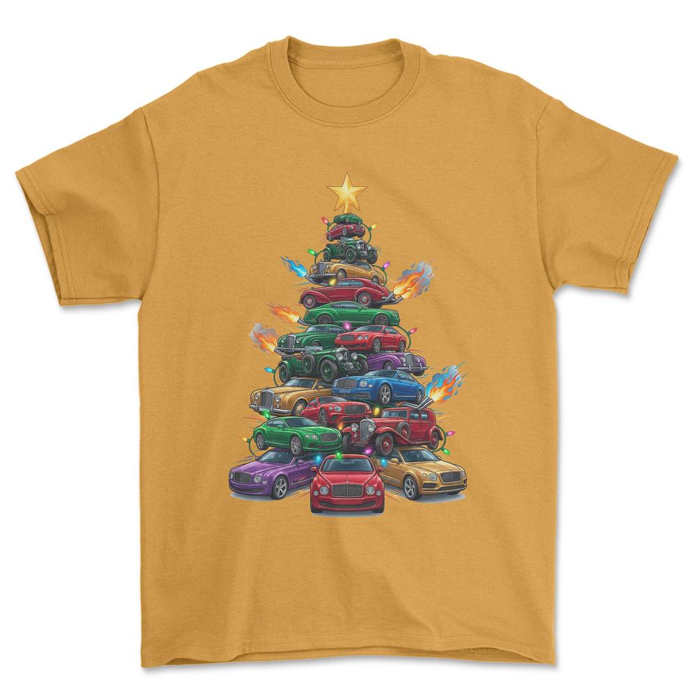 Bentley Juletræ Christmas Tree - Unisex T-Shirt-Beklædning-Bentley-Guld-S-Forside-Garage Culture Shop- garage - man cave - merchandise