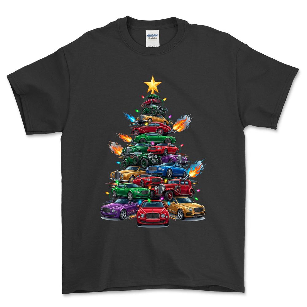 Bentley Juletræ Christmas Tree - Unisex T-Shirt-Beklædning-Bentley-Sort-S-Forside-Garage Culture Shop- garage - man cave - merchandise