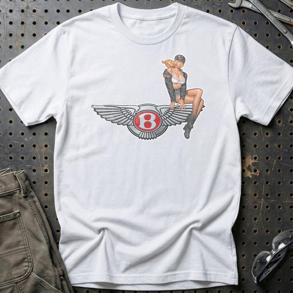 Bentley Pinup - Unisex T-Shirt , Bomuld-Beklædning-Bentley-Hvid-S-Garage Culture Shop- garage - man cave - merchandise