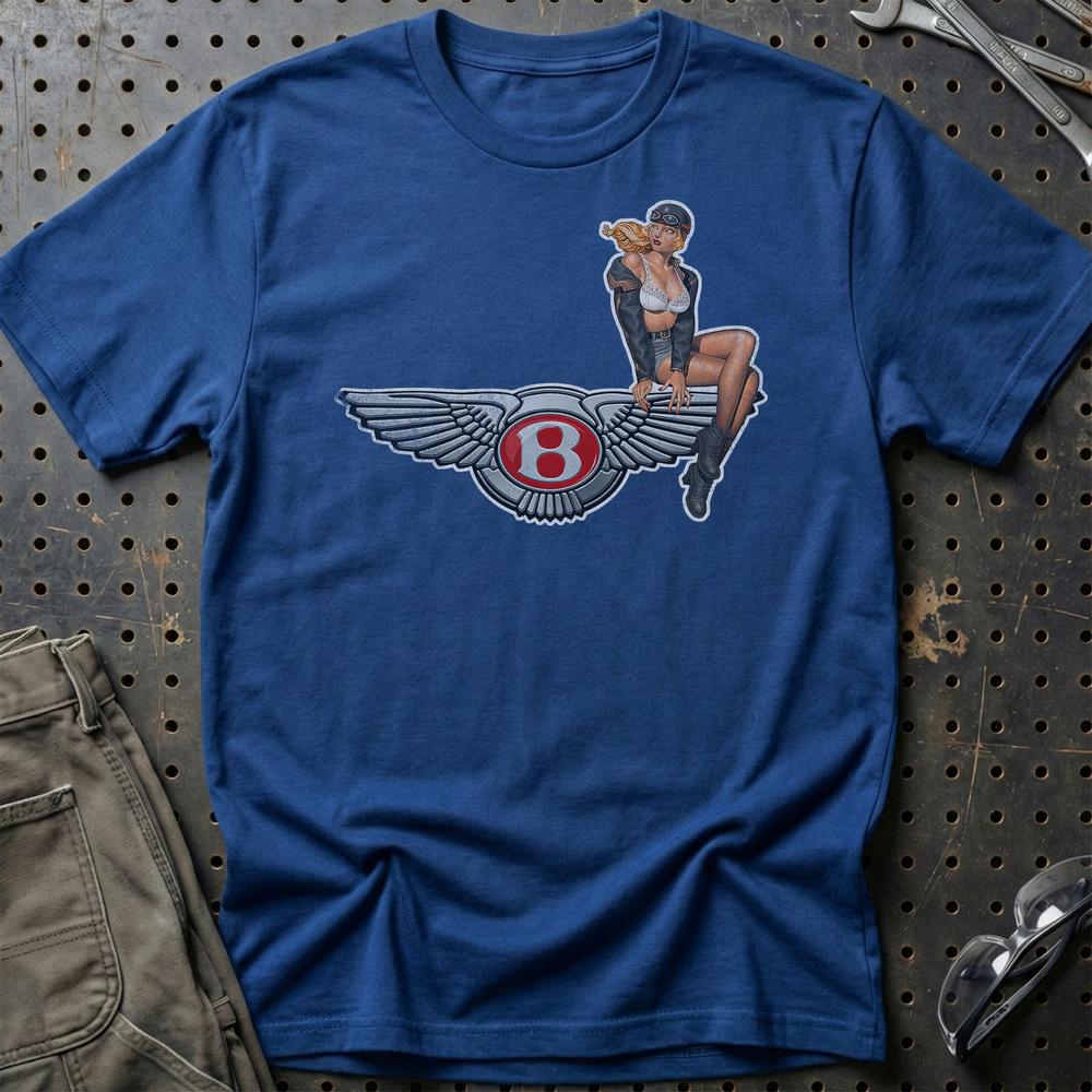 Bentley Pinup - Unisex T-Shirt , Bomuld-Beklædning-Bentley-Blå Royal-S-Garage Culture Shop- garage - man cave - merchandise