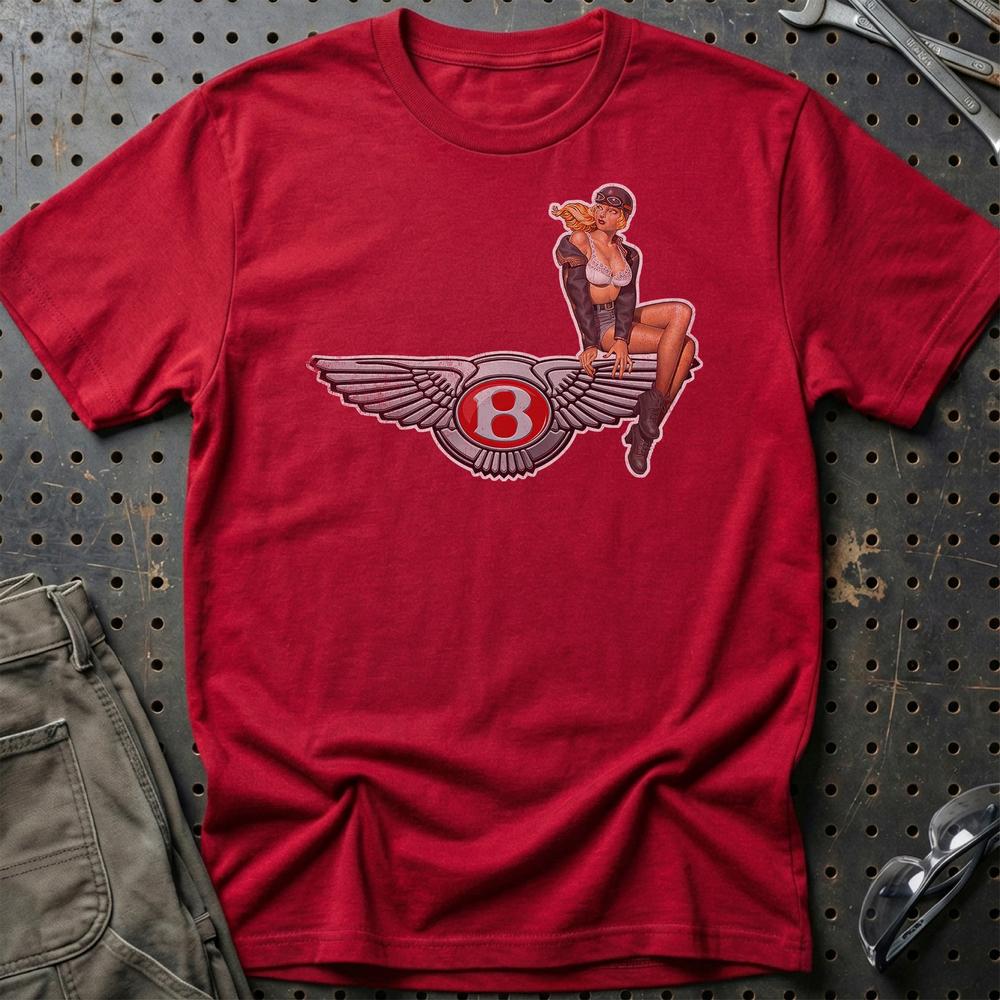 Bentley Pinup - Unisex T-Shirt , Bomuld-Beklædning-Bentley-Rød-S-Garage Culture Shop- garage - man cave - merchandise
