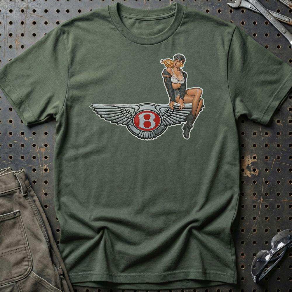 Bentley Pinup - Unisex T-Shirt , Bomuld-Beklædning-Bentley-Grøn Militær-S-Garage Culture Shop- garage - man cave - merchandise