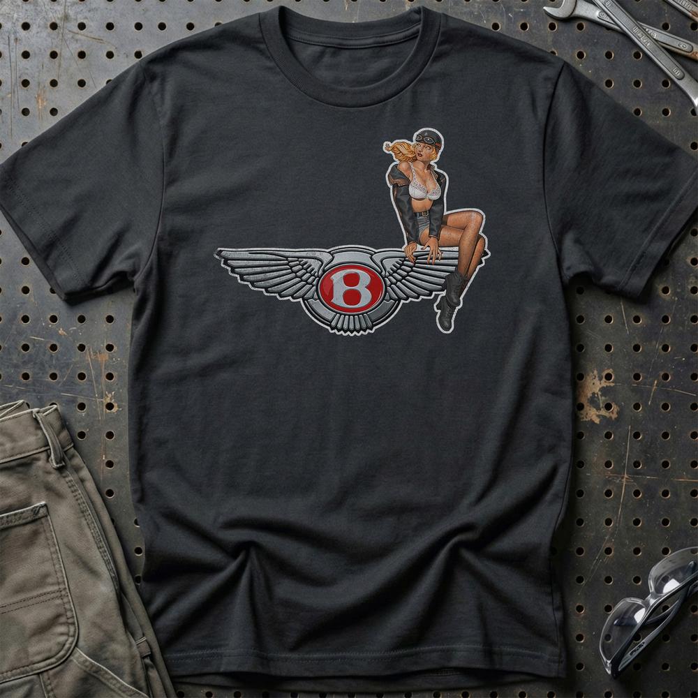 Bentley Pinup - Unisex T-Shirt , Bomuld-Beklædning-Bentley-Sort-S-Garage Culture Shop- garage - man cave - merchandise