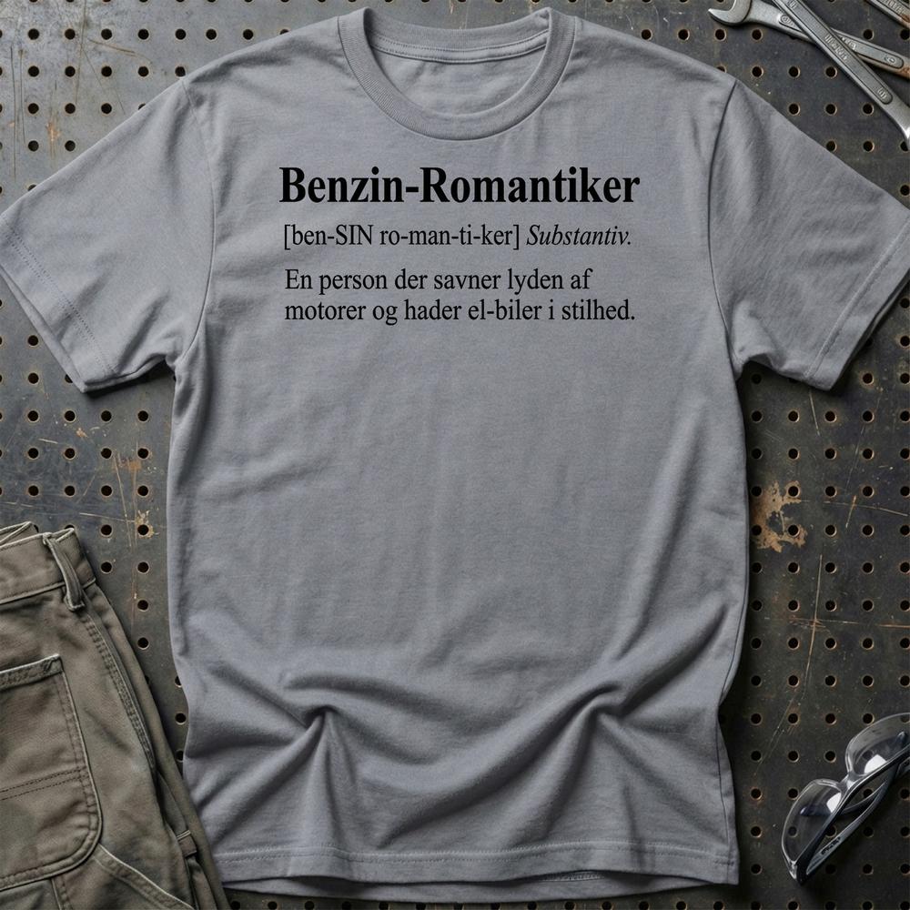 Benzin Romantiker – Klassisk Bil & Motor Kultur - Unisex T-Shirt , Bomuld-Beklædning-Garage Culture-Grå Sport-S-Garage Culture Shop- garage - man cave - merchandise