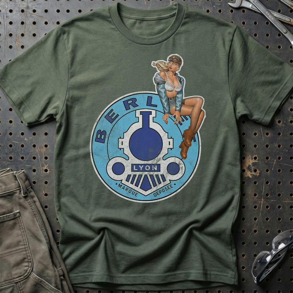 Berliet Pinup - Unisex T-Shirt , Bomuld-Beklædning-Berliet-Grøn Militær-S-Garage Culture Shop- garage - man cave - merchandise