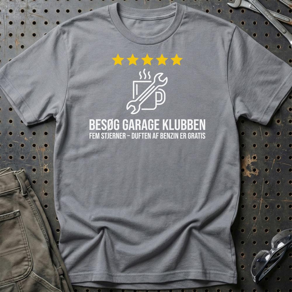 Besøg Garage Klubben Fem Stjerner - Unisex T-Shirt , Bomuld-Beklædning-Garage Culture-Grå Sport-S-Garage Culture Shop- garage - man cave - merchandise