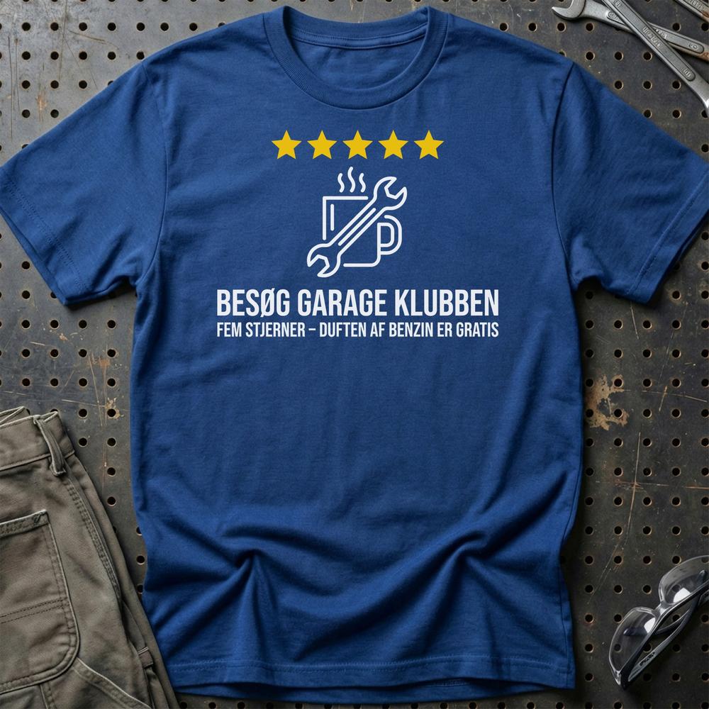 Besøg Garage Klubben Fem Stjerner - Unisex T-Shirt , Bomuld-Beklædning-Garage Culture-Blå Royal-S-Garage Culture Shop- garage - man cave - merchandise