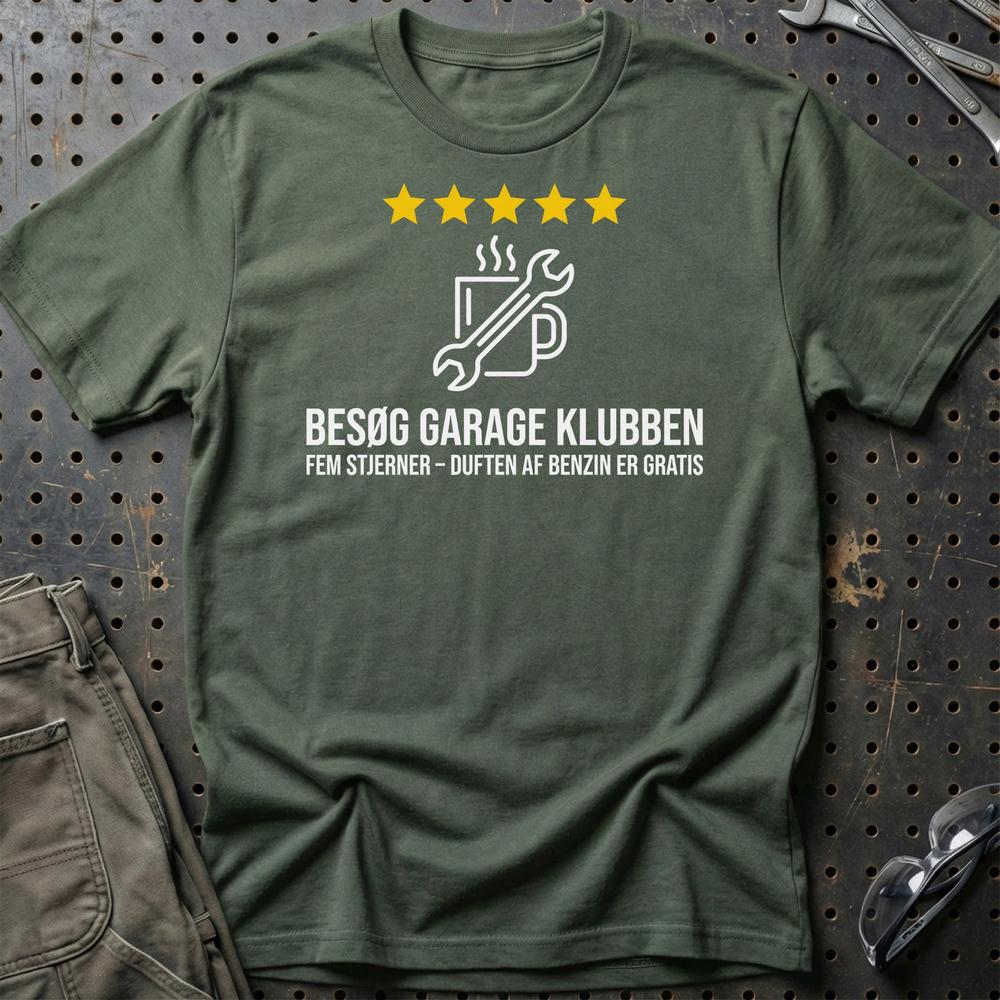Besøg Garage Klubben Fem Stjerner - Unisex T-Shirt , Bomuld-Beklædning-Garage Culture-Grøn Militær-S-Garage Culture Shop- garage - man cave - merchandise