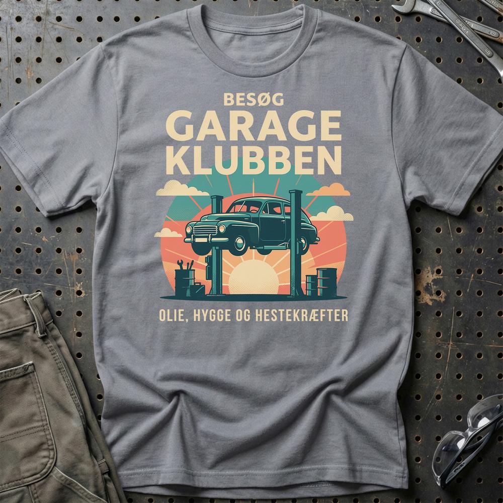 Besøg Garage Klubben Olie Hygge Hestekræfter - Unisex T-Shirt , Bomuld-Beklædning-Garage Culture-Grå Sport-S-Garage Culture Shop- garage - man cave - merchandise