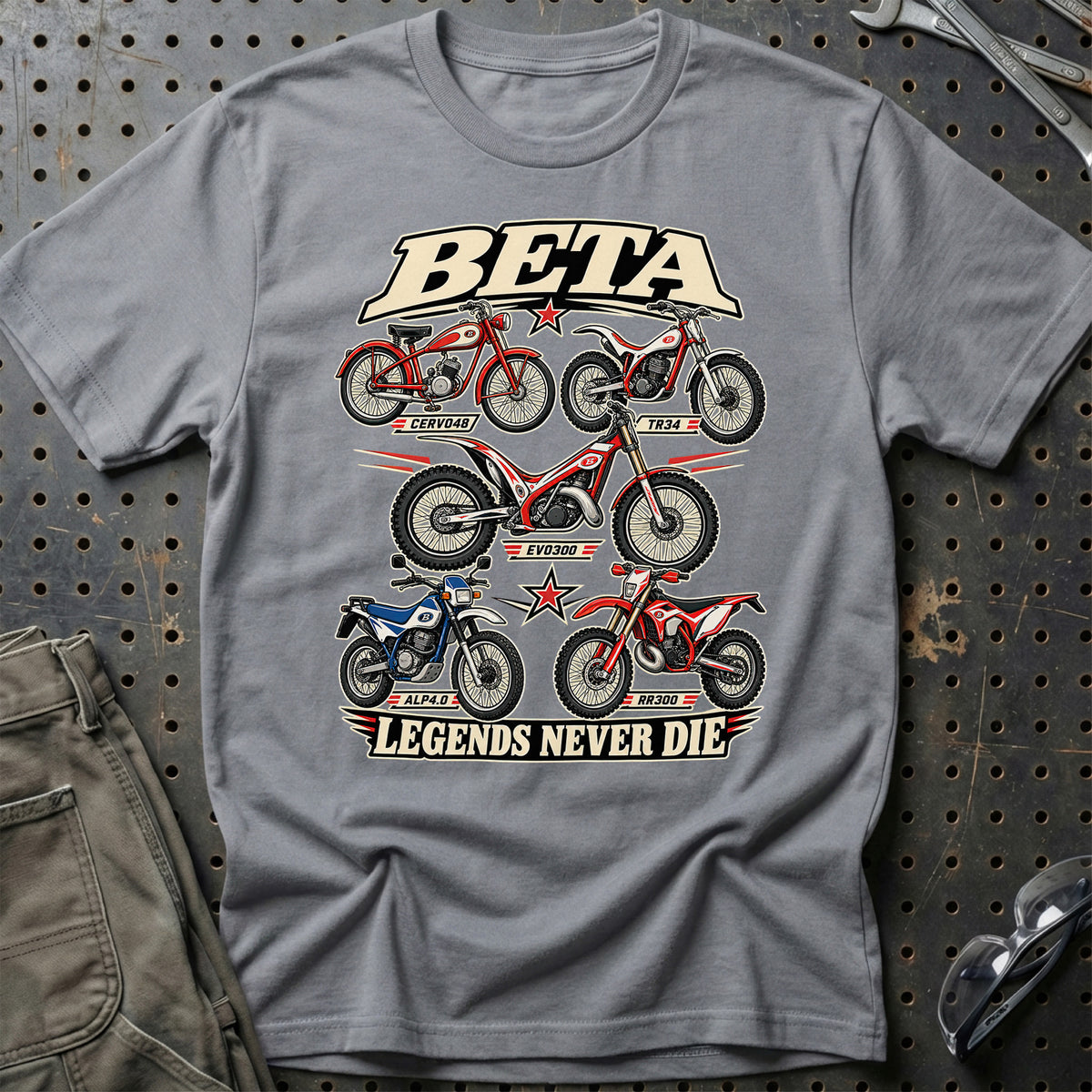 Beta Legends Never Die T-Shirt-Beklædning-Beta-Grå Sport-S-Garage Culture Shop- garage - man cave - merchandise
