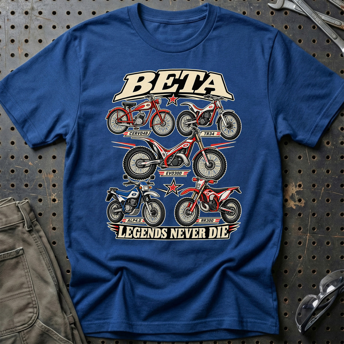 Beta Legends Never Die T-Shirt-Beklædning-Beta-Blå Royal-S-Garage Culture Shop- garage - man cave - merchandise