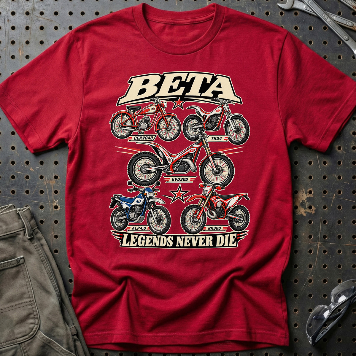 Beta Legends Never Die T-Shirt-Beklædning-Beta-Rød-S-Garage Culture Shop- garage - man cave - merchandise